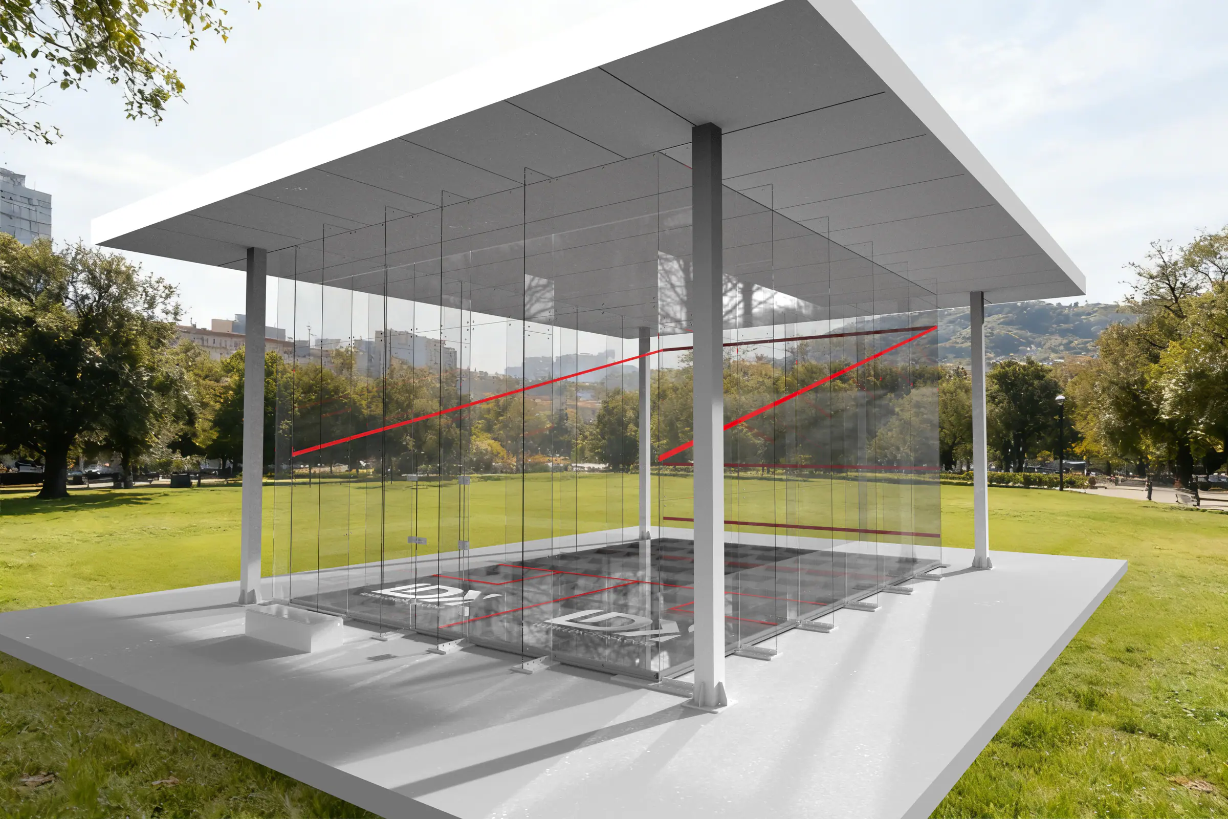 Outdoor luxury squash court system