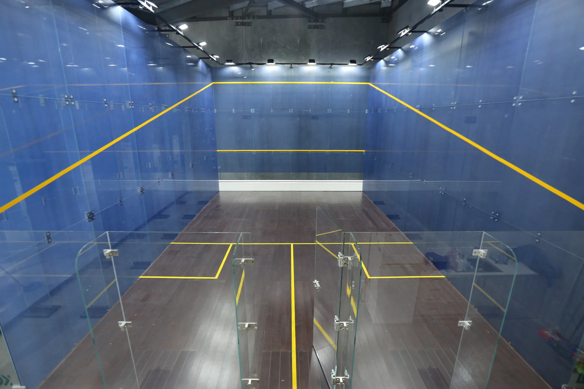 Squash court floor and glass detail