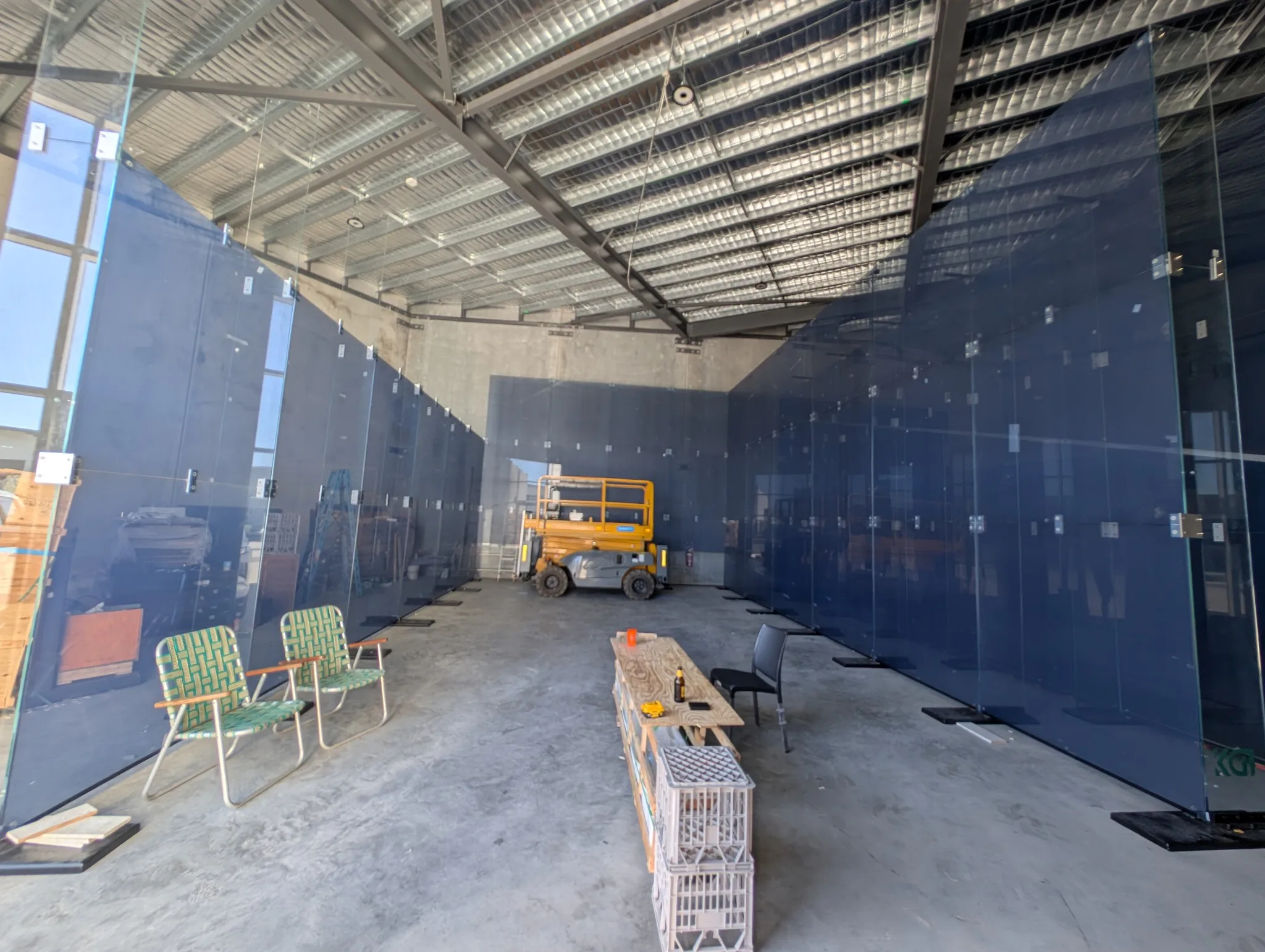 Squash court installation in progress